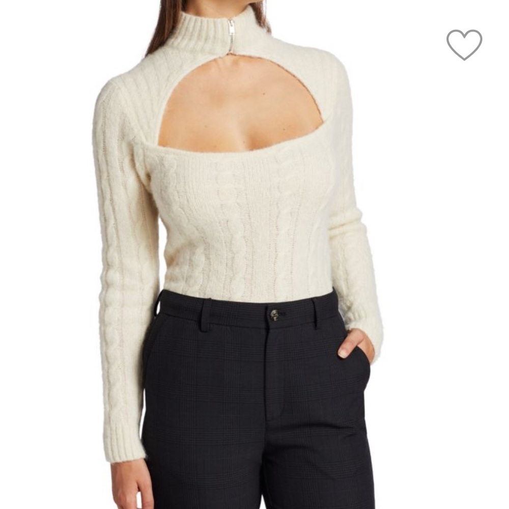 GANNI Cutout Cable Knit Alpaca Blend Turtleneck Sweater Size S